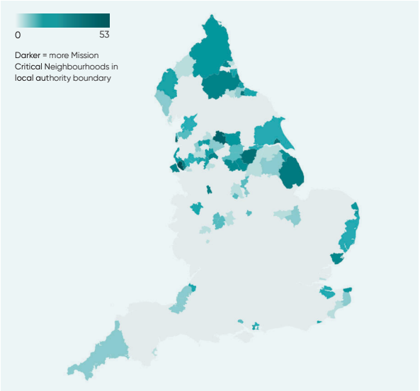 Map showing the concentration of ICON's 'mission critical' neighbourhoods