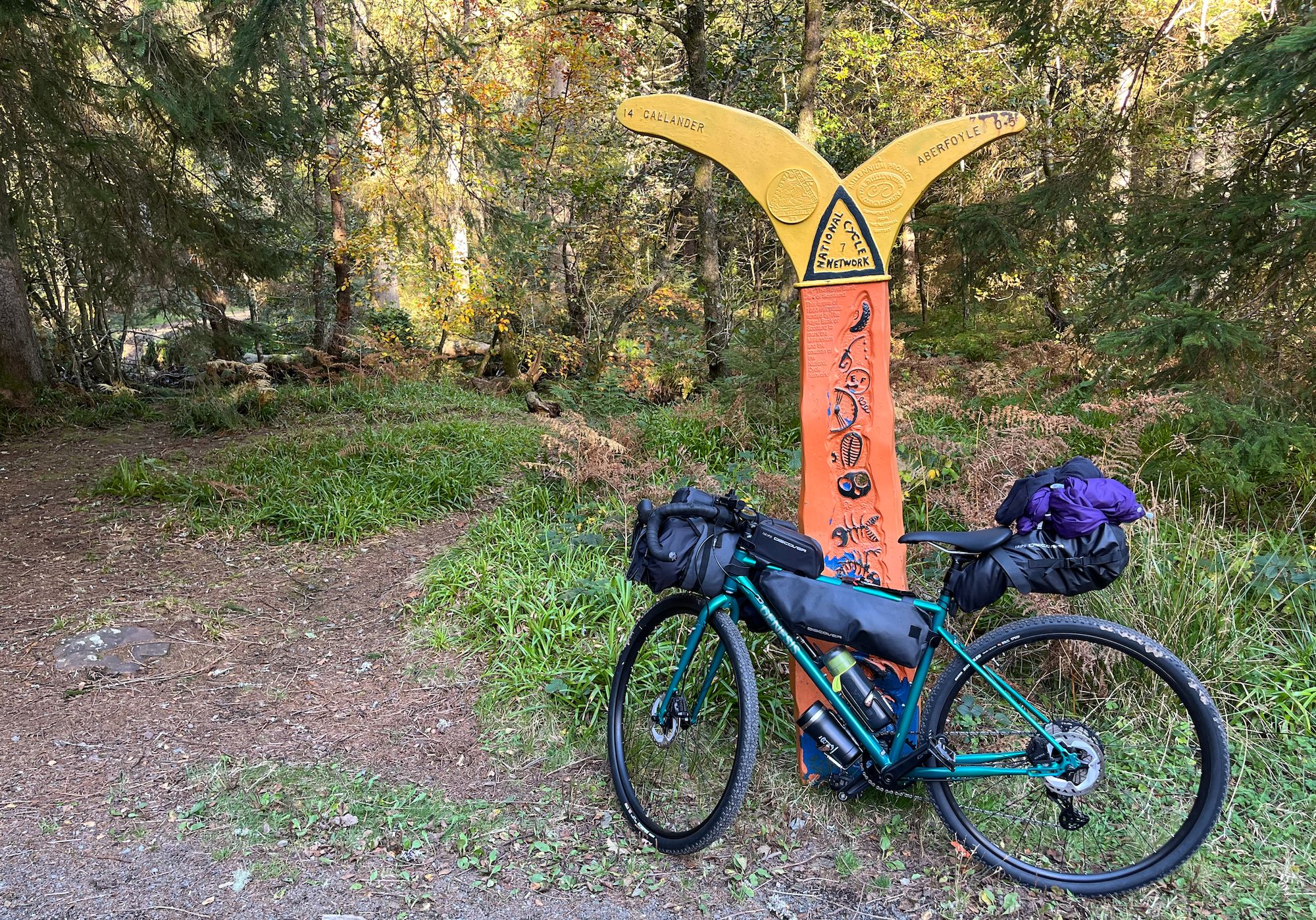 Maryann's packed bike on the National Cycle Network