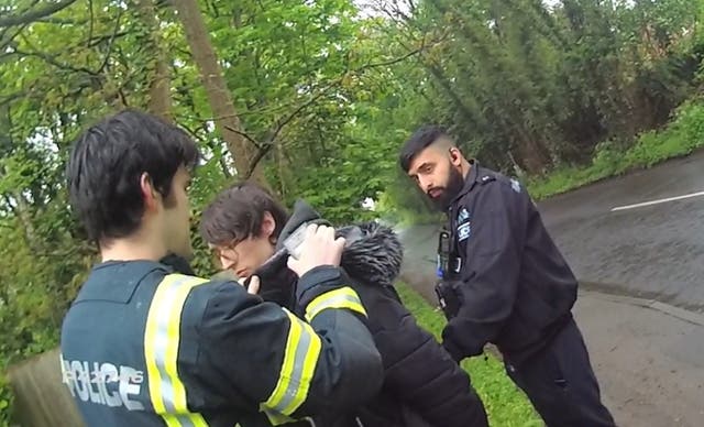 <p>Body-worn video captured Whittaker being arrested (Beds Police/PA)</p>