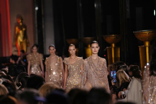 Elie Saab looked at the Seventies for haute couture inspiration (Aurelien Morissard/AP)
