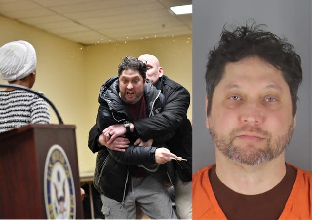 <p> Anthony Kazmierczak, 55, was booked on one count of third-degree assault after rushing Rep. Ilhan Omar at a Tuesday evening town hall meeting in Minneapolis</p>