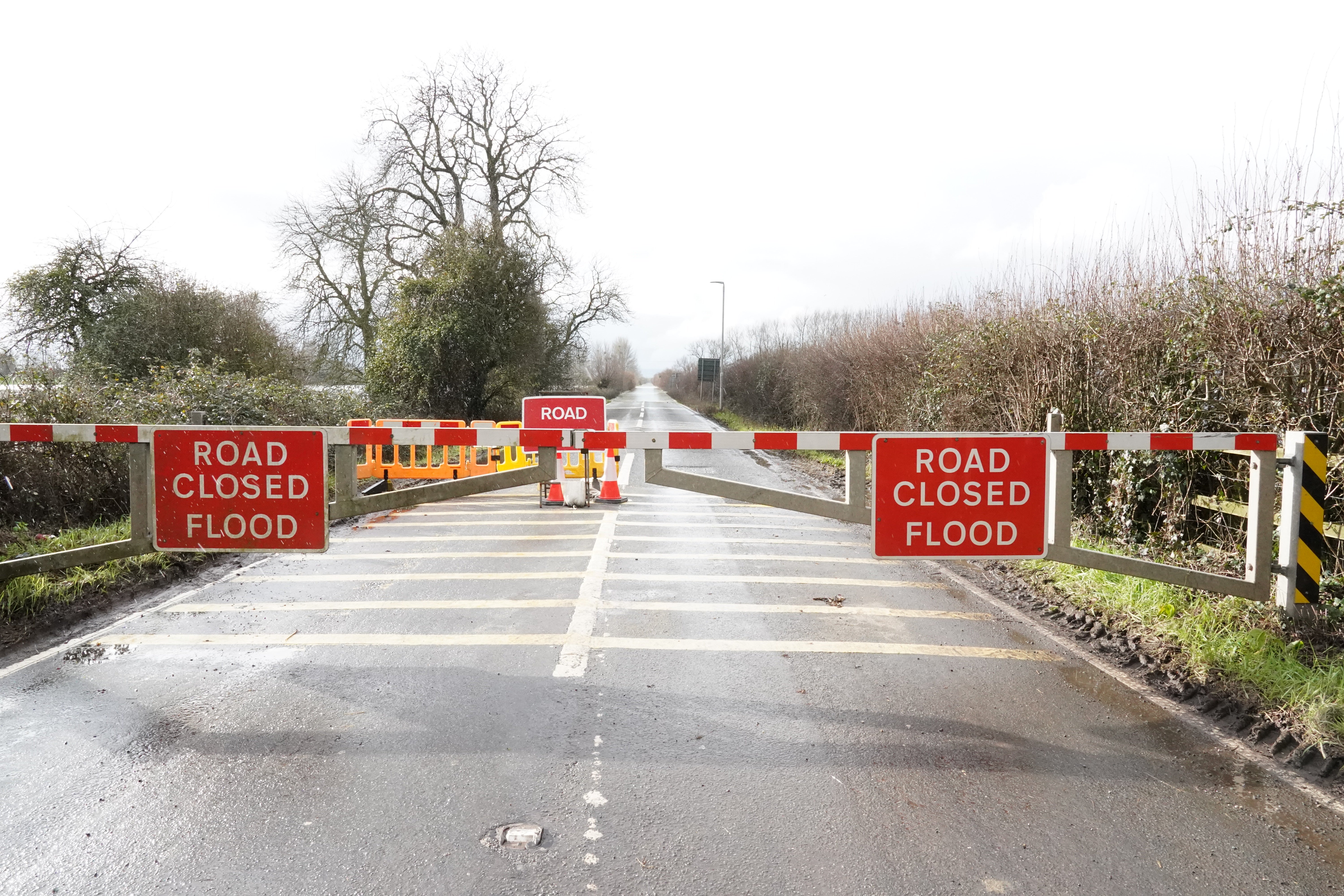 A road closed due to flooding in Burrowbridge, Somerset