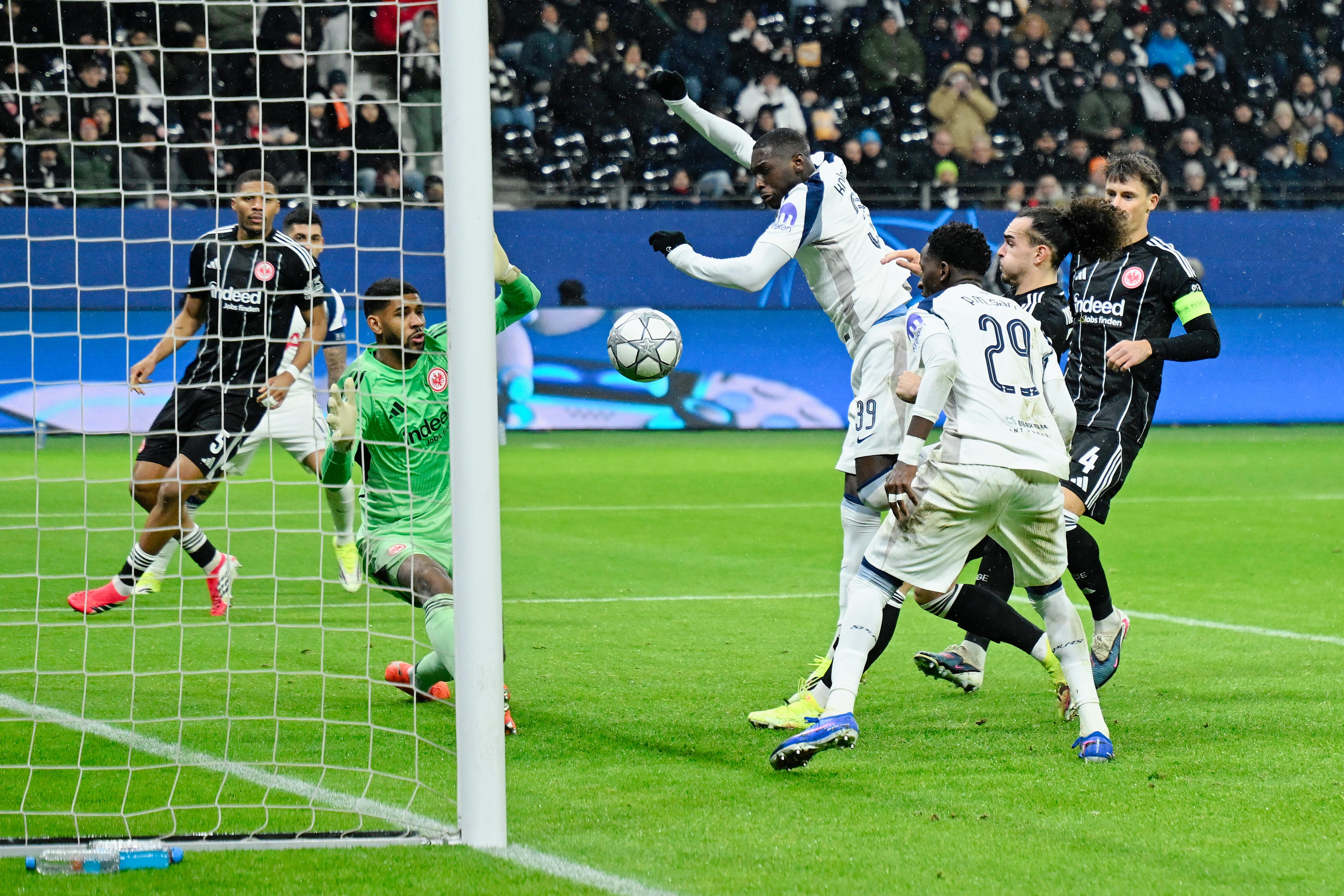 Randal Kolo Muani scores in Tottenham’s 2-0 victory at Eintracht Frankfurt (PA Wire via DPA)