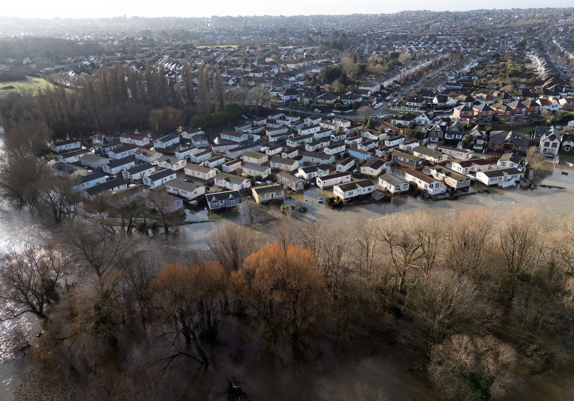 Flooding at Iford Bridge Home Park in Bournemouth