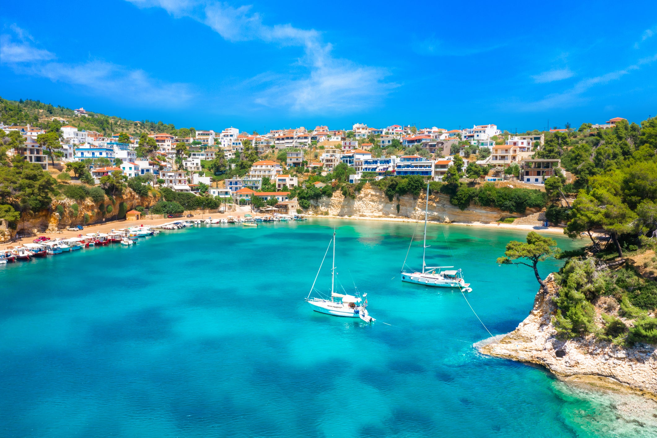 Alonissos boasts seductively azure, wildlife-rich waters at beaches such as Votsi, where visitors are in with a chance of spotting the rare Mediterranean monk seal