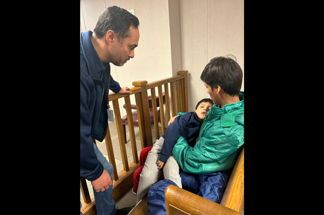<p>Rep. Joaquin Castro visits Liam Conejo Ramos, 5, at an ICE detention facility in Texas</p>