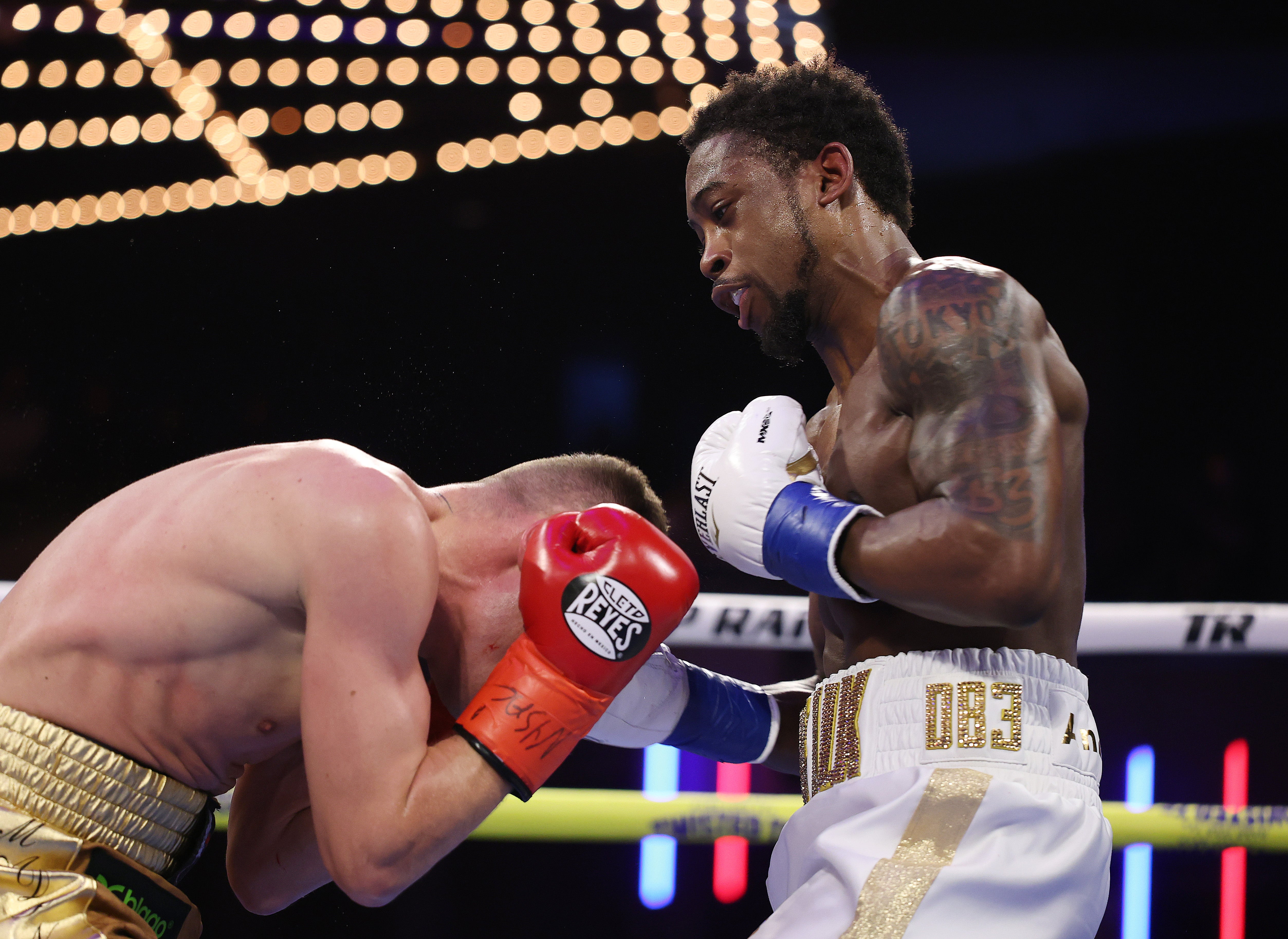 Keyshawn Davis (right) stopped Denys Berinchyk last time out