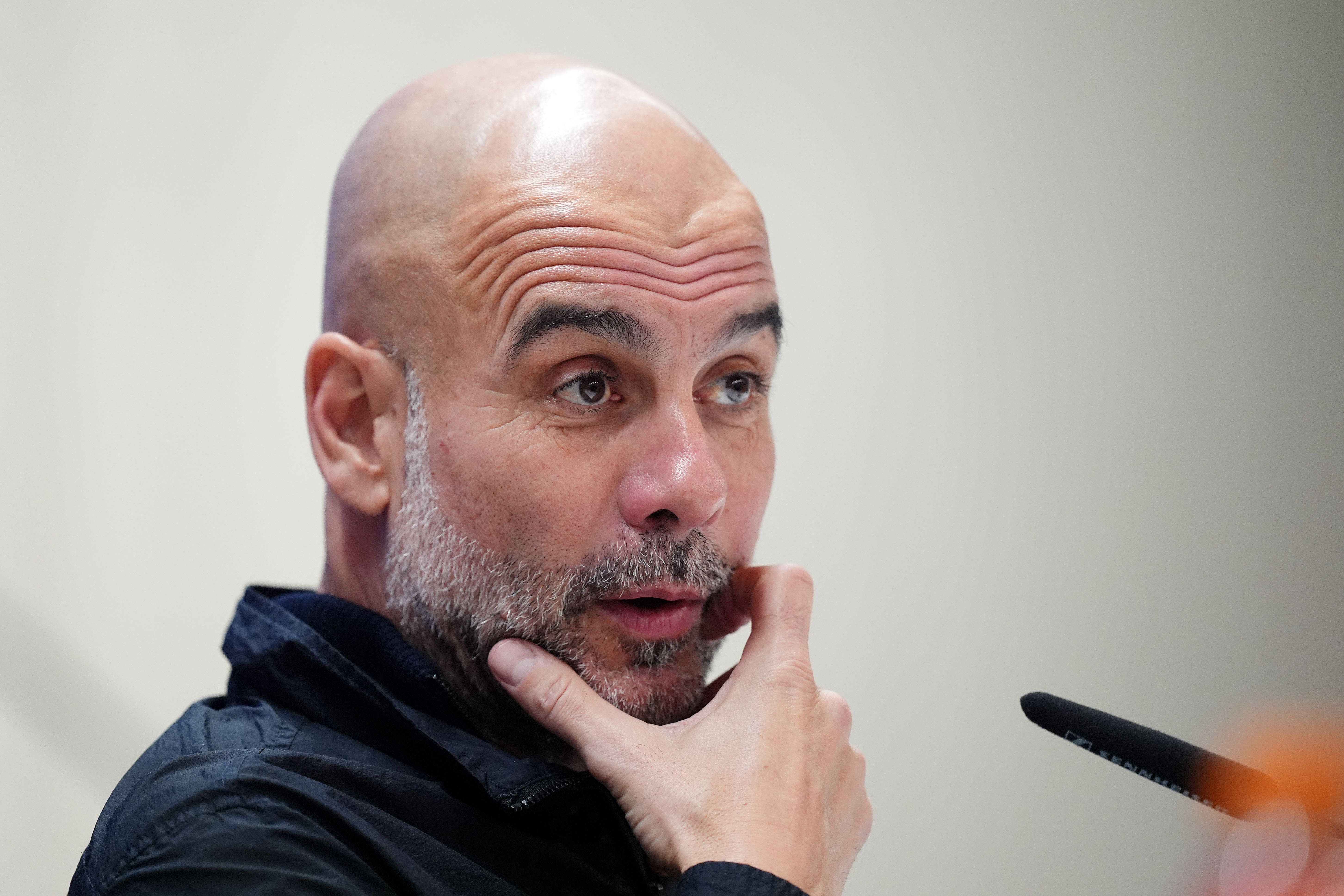 Pep Guardiola was unavailable for Manchester City’s press conference (Mike Egerton/PA)