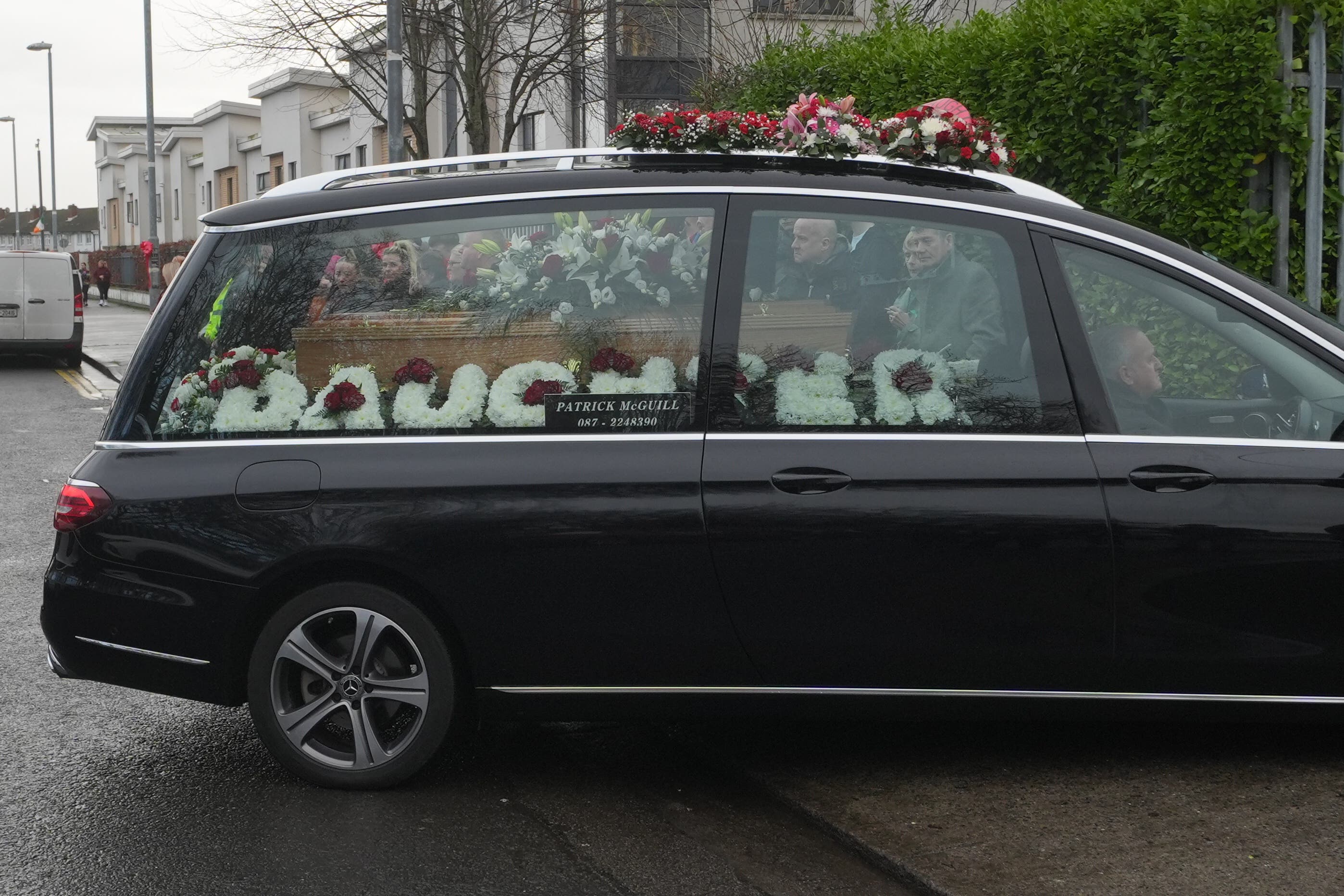 The funeral cortege for 16-year-old Grace Lynch arrives St Oliver Plunkett’s Church in Rivermount, Dublin (Brian Lawless/PA)