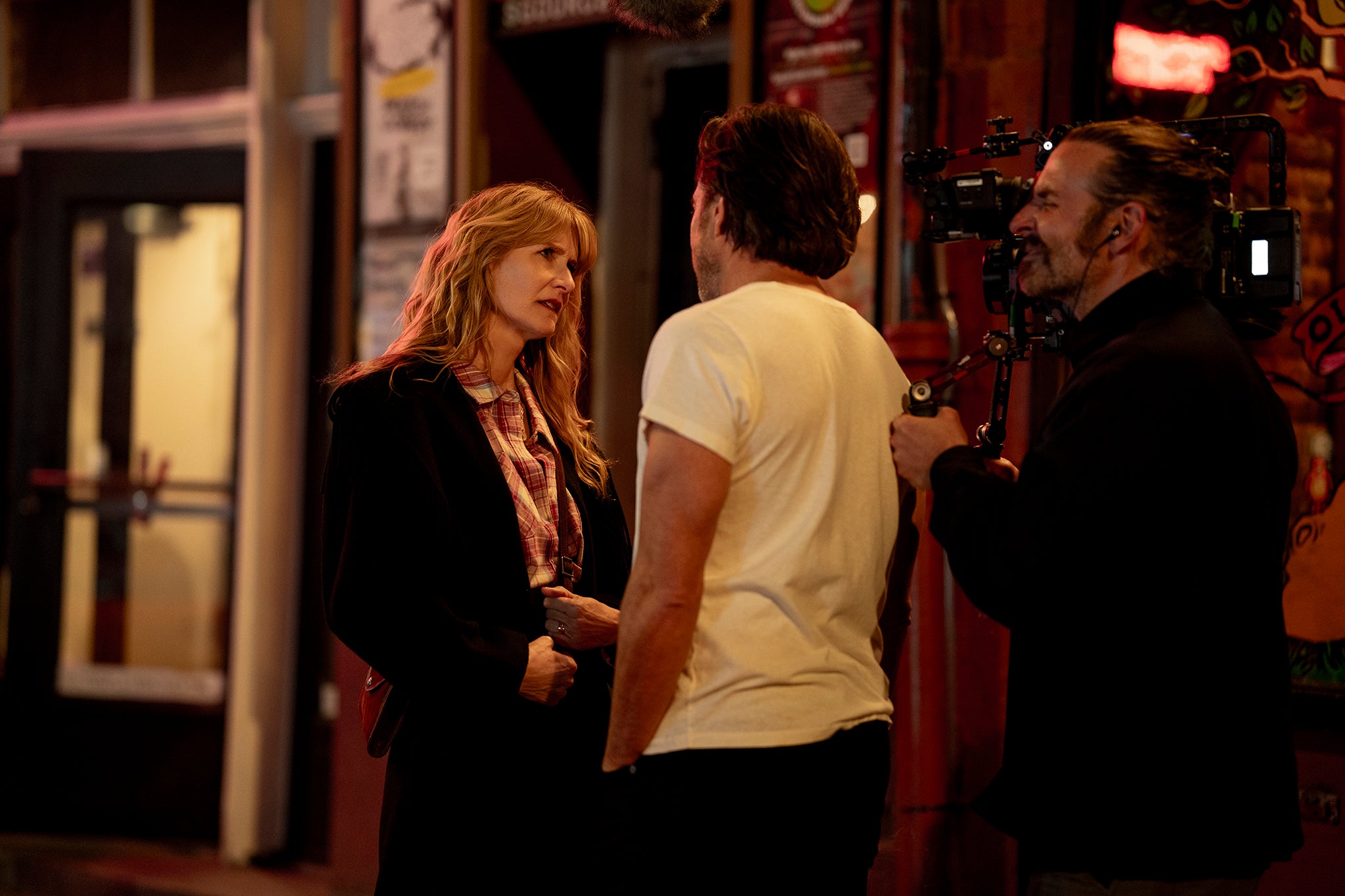 Bradley Cooper directs Laura Dern and Will Arnett on the set of ‘Is This Thing On?’