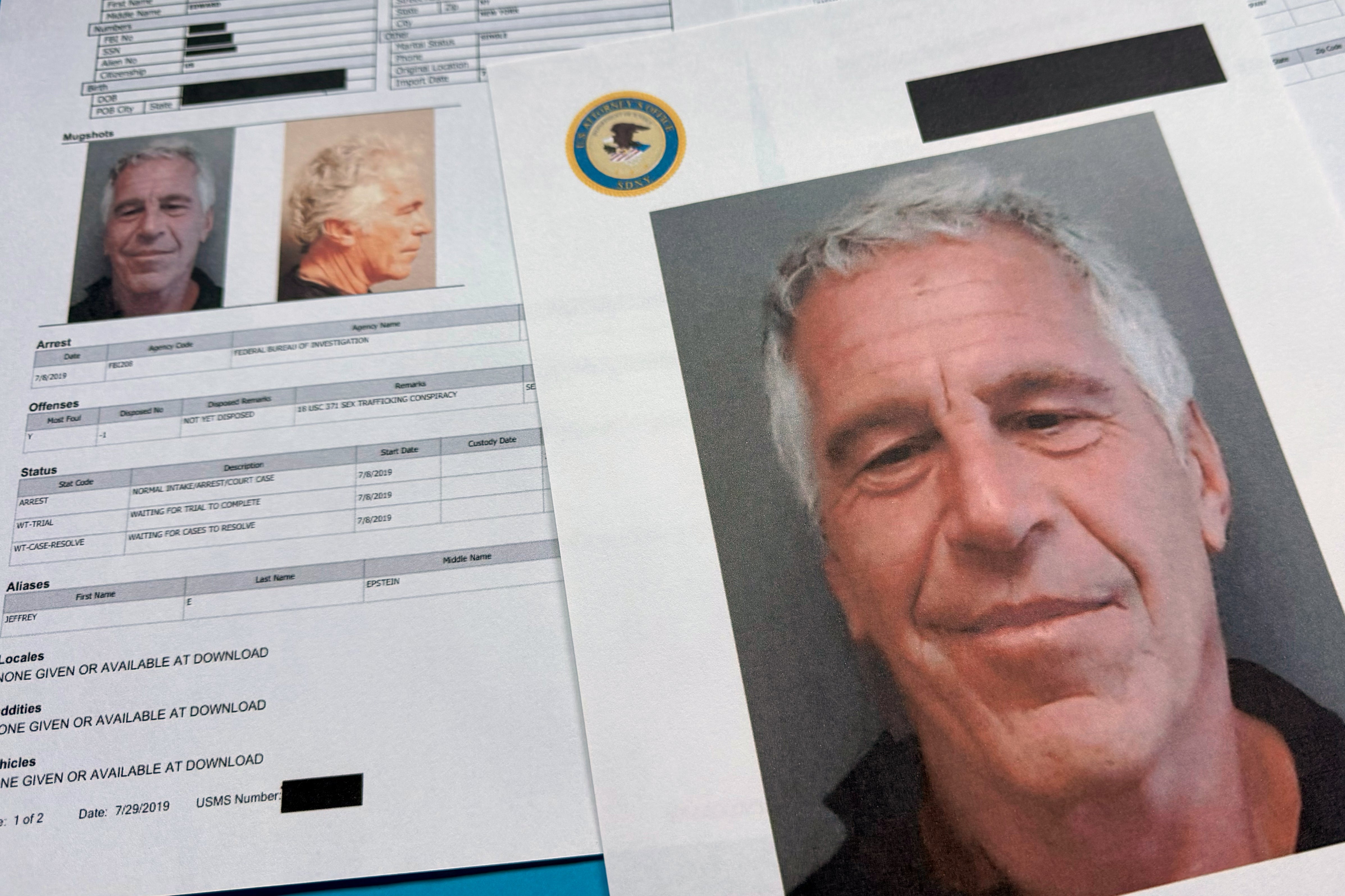Documents included in the US Department of Justice release of the Jeffrey Epstein files (Jon Elswick/AP)