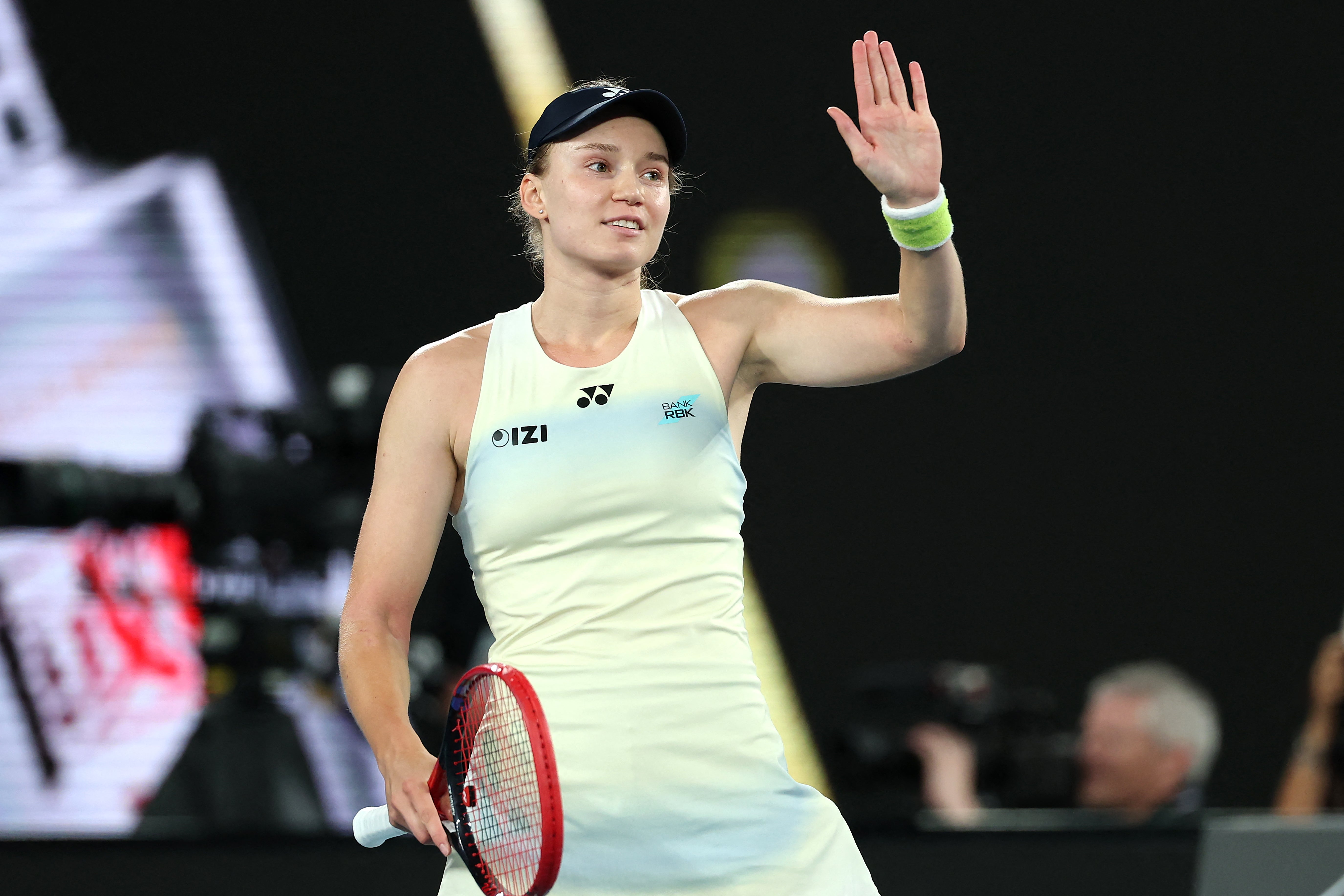 Elena Rybakina celebrates victory over Aryna Sabalenka