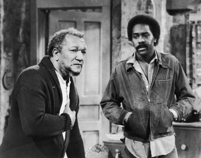 <p>American actors Red Foxx (left) and Demond Wilson in a still from Sanford and Son</p>