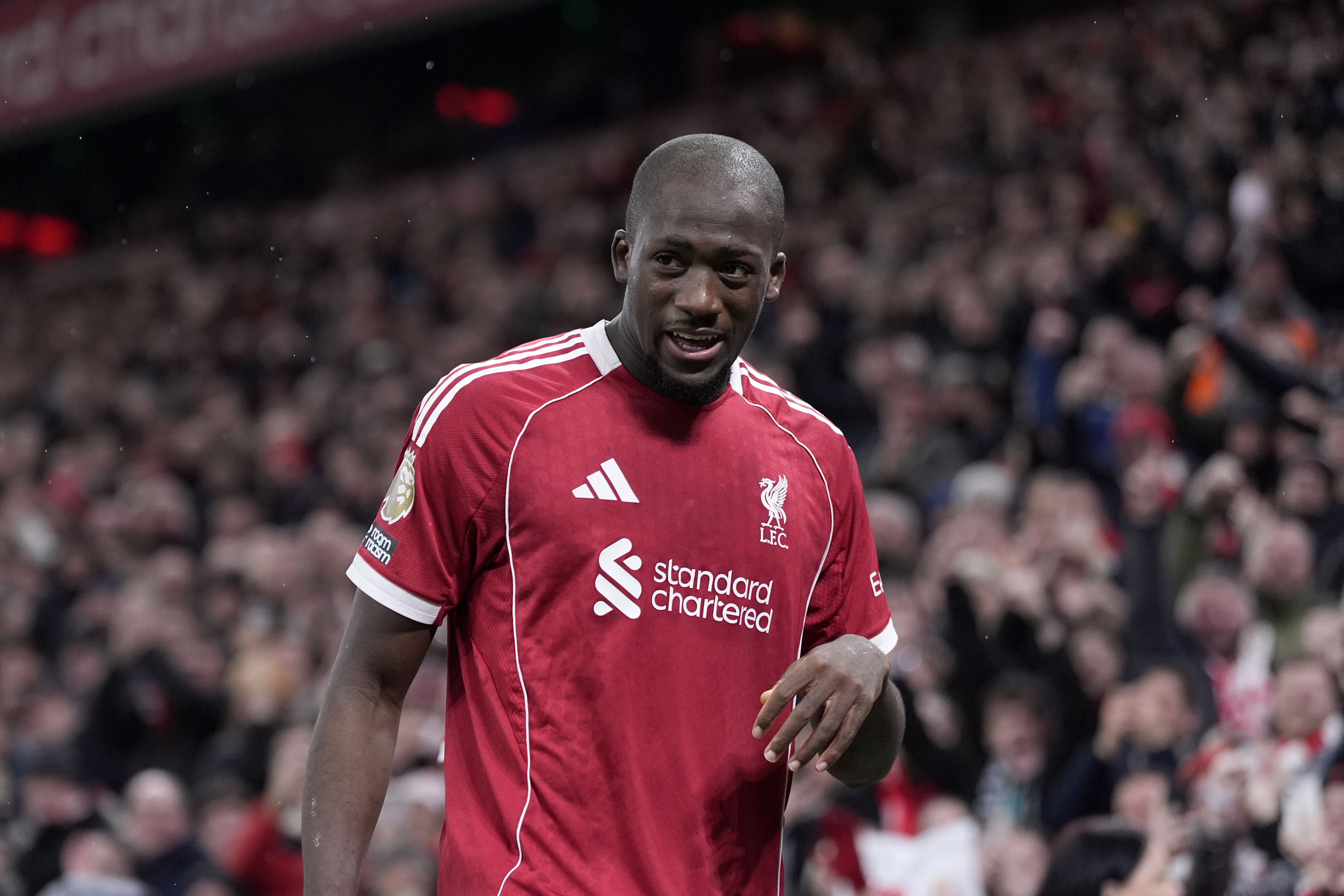 Liverpool’s Ibrahima Konate scored in his side’s win (Peter Byrne/PA)