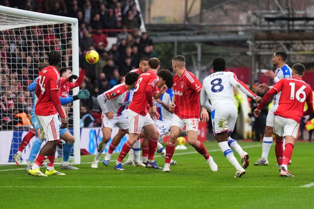 Forest had to play 10 men after Neco Williams handballed on the line (Mike Egerton/PA)