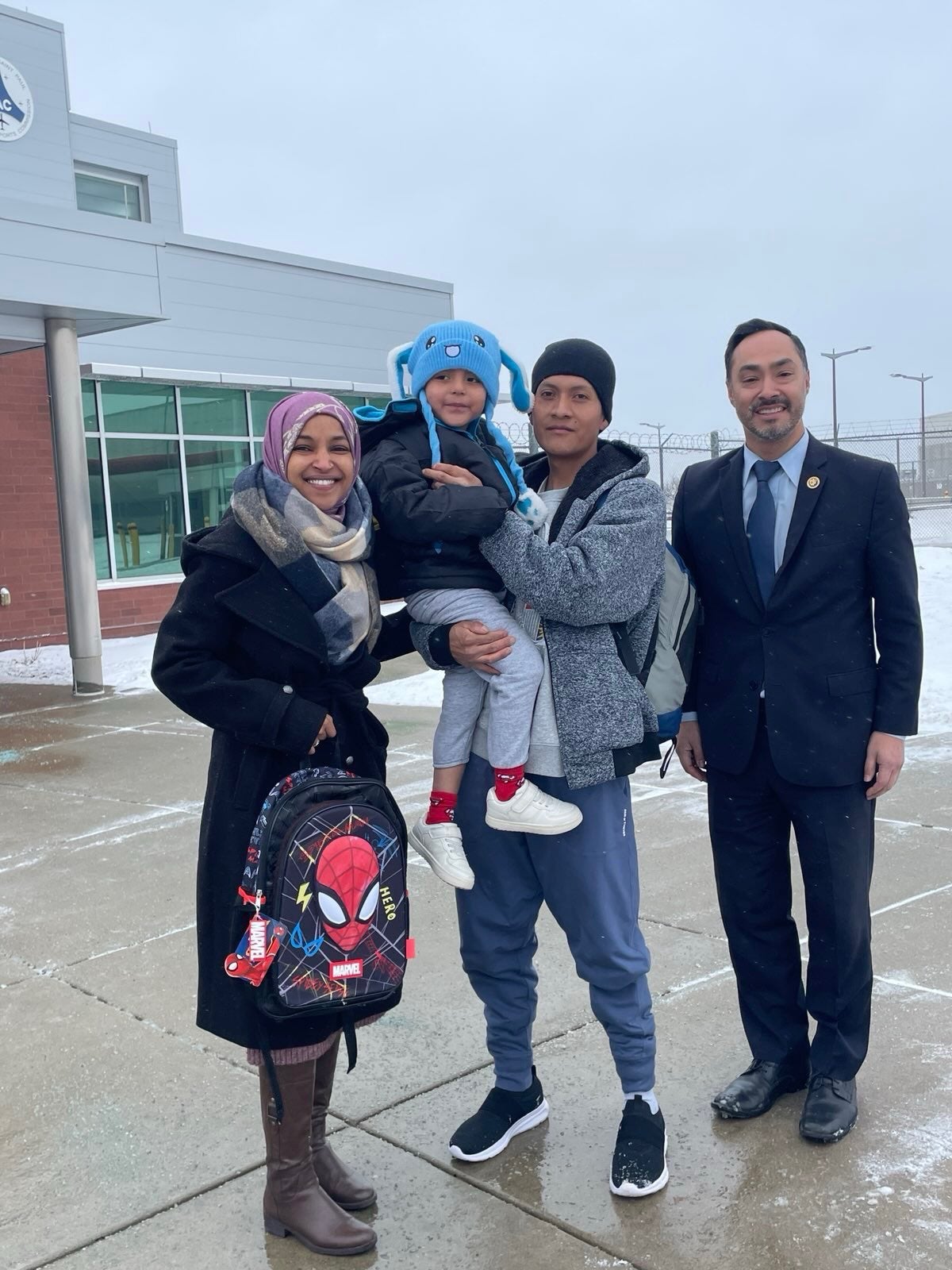 Minnesota Rep. Ilhan Omar also welcomed Liam and his father back to Minneapolis Sunday morning
