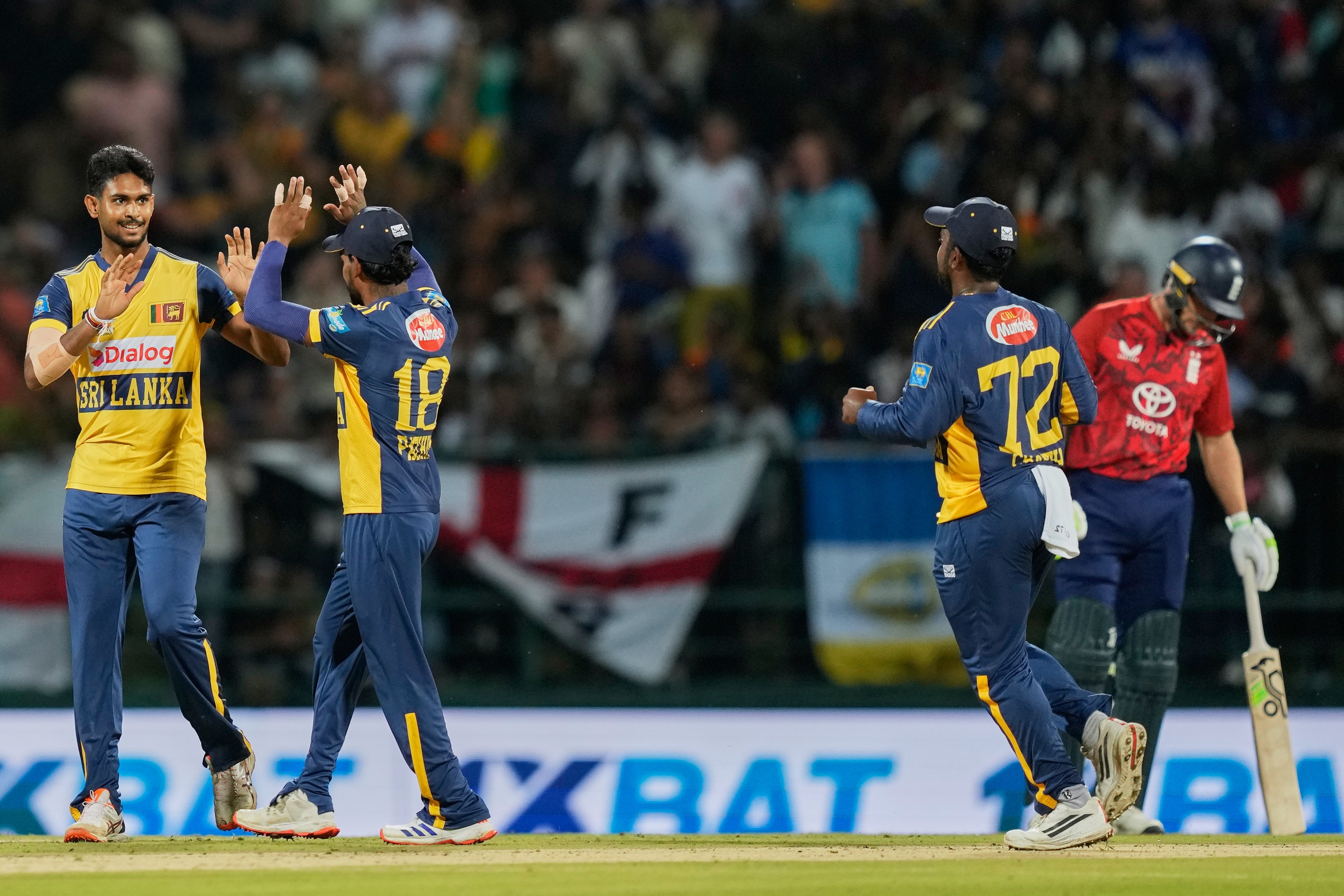 Phil Salt was dismissed for one (AP Photo/Eranga Jayawardena)