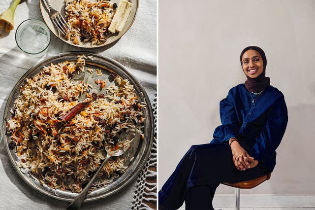 <p>Mohamed Abdi alongside her 15-minute Somali rice – the dish that proved fast cooking doesn’t have to mean cutting corners on flavour or tradition</p>