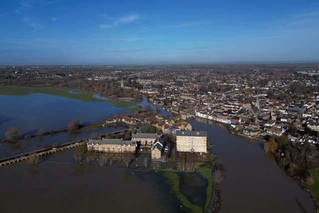 St Ives in Cambridgeshire was hit by flooding after the River Great Ouse burst its banks in the aftermath of Storm Chandra (Joe Giddens/PA)