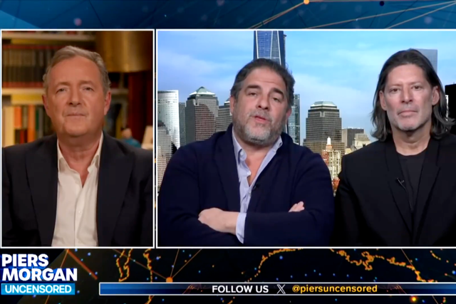 <p>Piers Morgan, Brett Ratner y el productor de 'Melania' Marc Beckman</p>