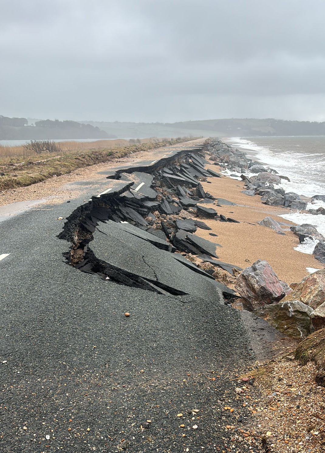 The A road has been damaged significantly