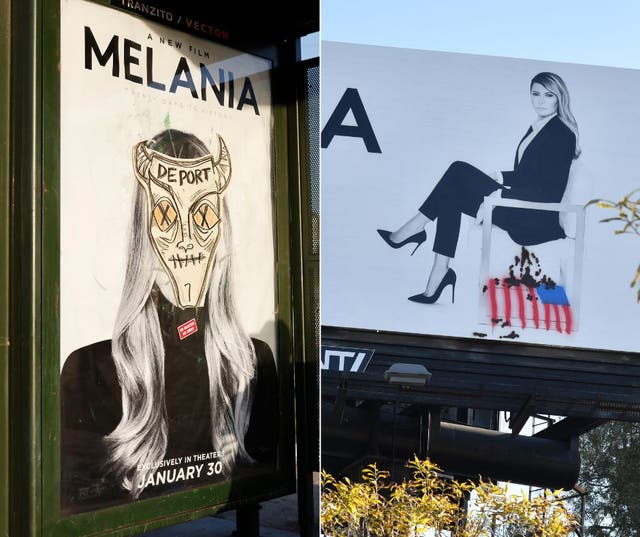 <p>Advertisements for Melania Trump’s documentary were defaced in the Los Angeles area</p>