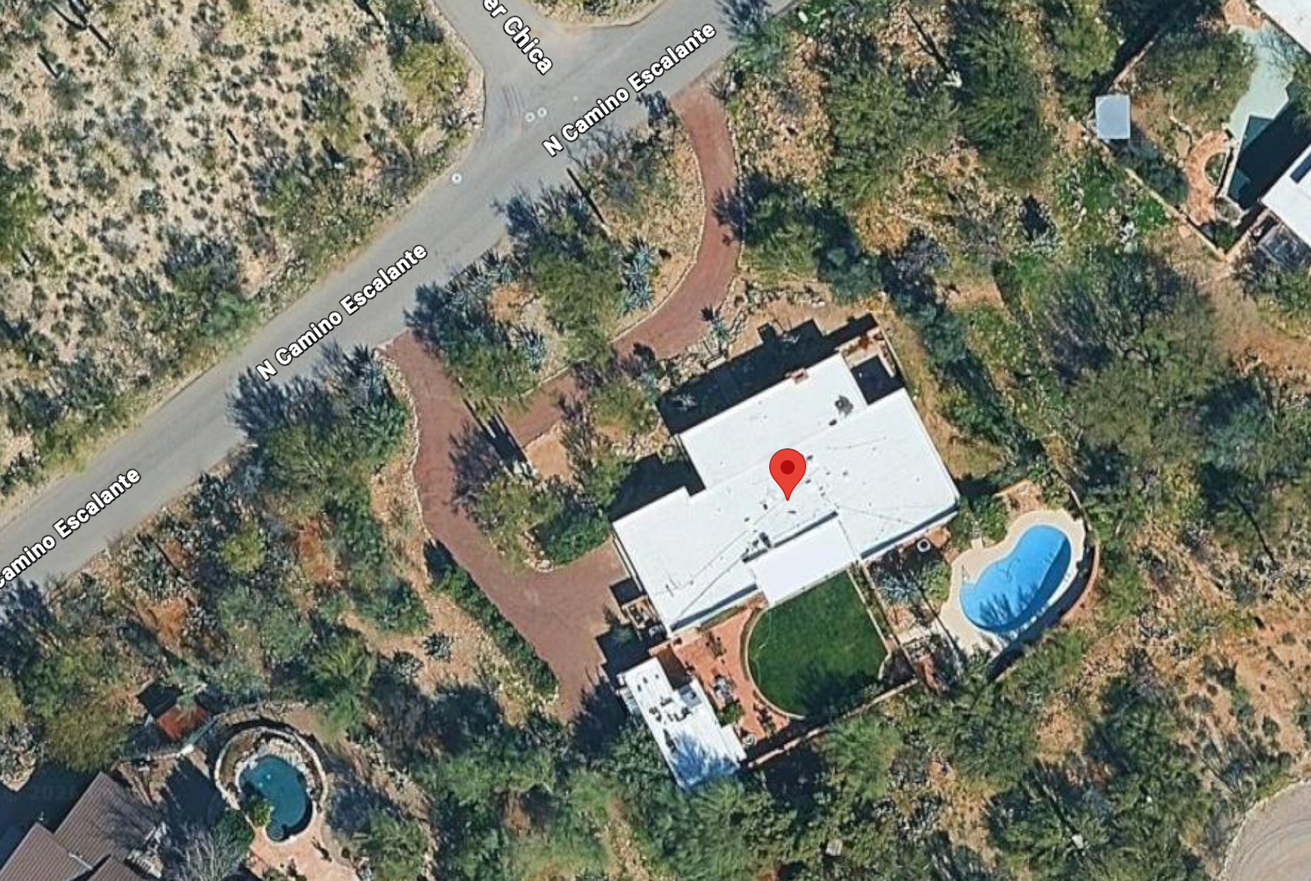 An aerial shot of Nancy Guthrie's home in the Catalina Foothills neighborhood