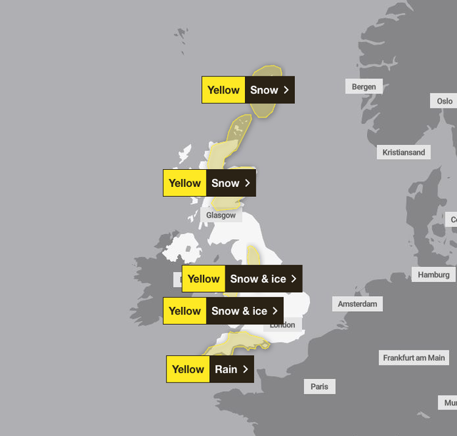 Snow and rain expected to hit UK as Met Office issues weather warnings ...