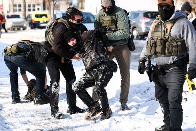 <p>Federal agents detain a protester in Minneapolis, Minnesota on February 3, 2026. A US judge on January 31, 2026 denied Minnesota's bid to force Immigration and Customs Enforcement (ICE) to suspend its sweeping detention and deportation operation in the state that has left two US citizens dead and fueled massive protests.</p>