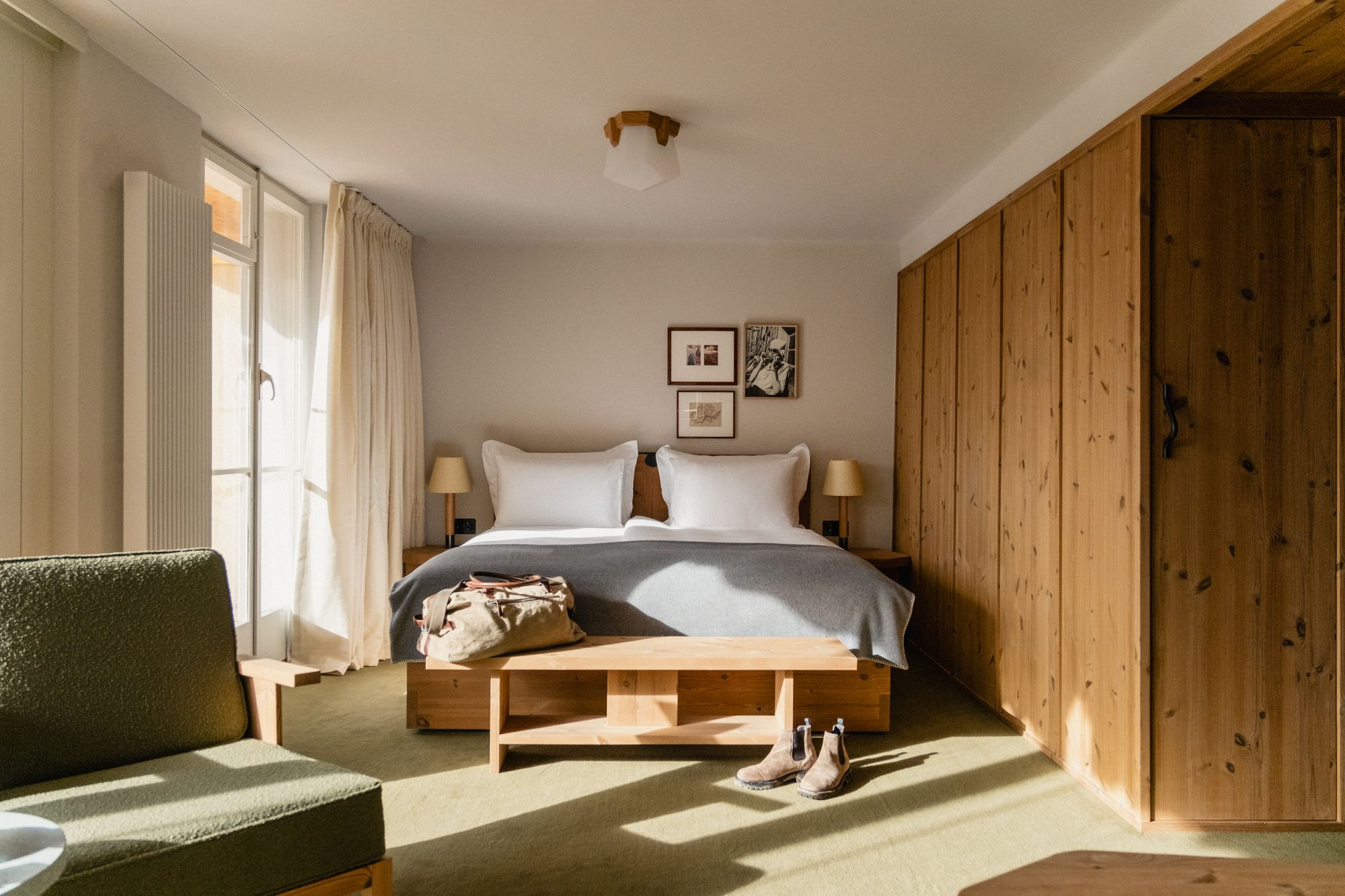 Pine-clad walls are featured across the 90 rooms