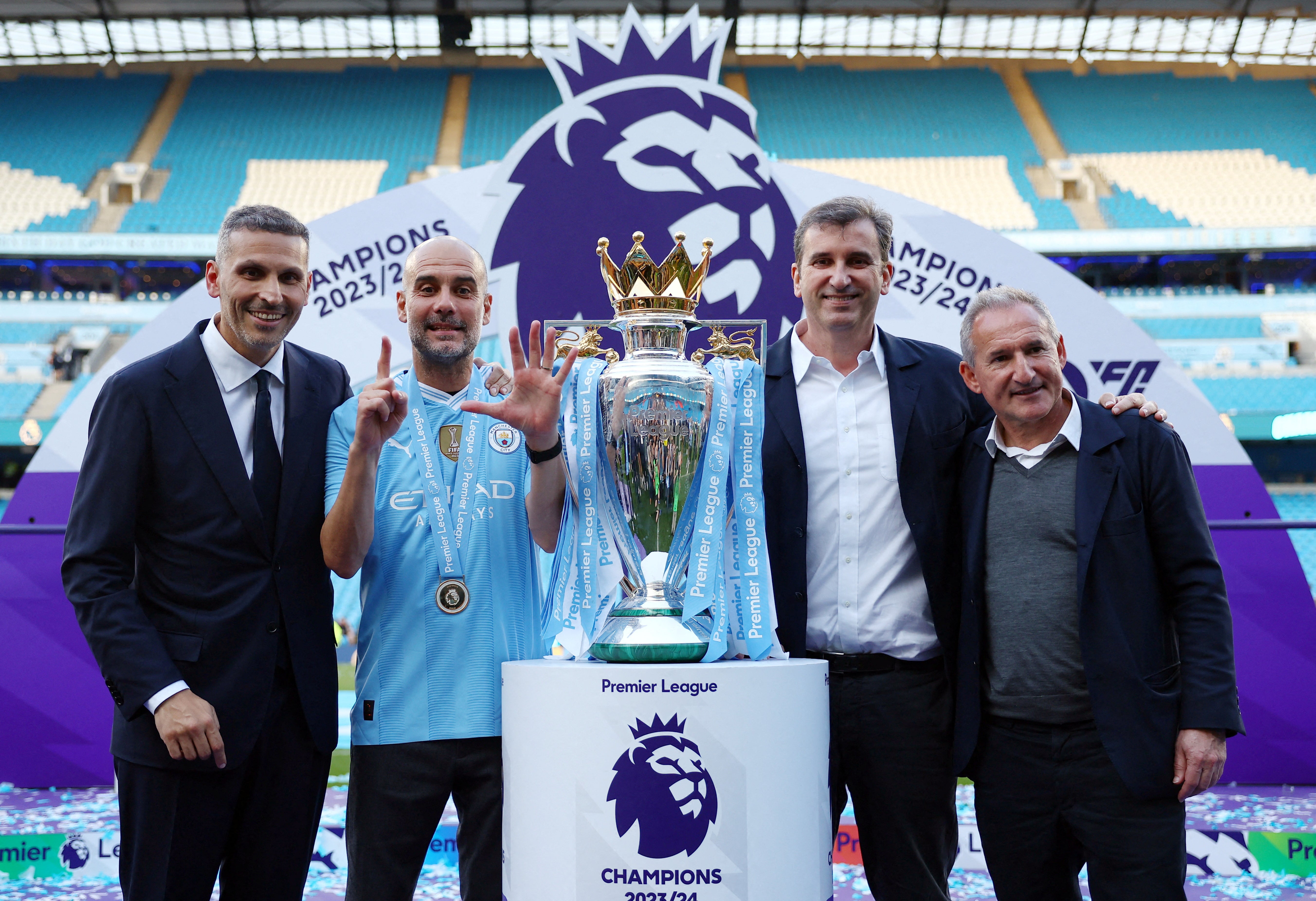 Chief executive Ferran Soriano (second from right) wants Manchester City to be able to spend more money