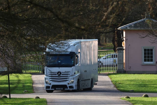 <p>Moving trucks were spotted Wednesday morning outside of Royal Lodge in Windsor Great Park after it was reported Andrew Mountbatten-Windsor had moved out</p>