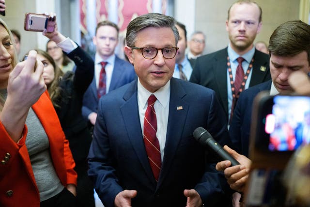 <p>Speaker of the House Mike Johnson (R-LA) speaks with reporters following a rules vote on funding the U.S. government at the U.S. Capitol February 3, 2026 in Washington, DC. </p>
