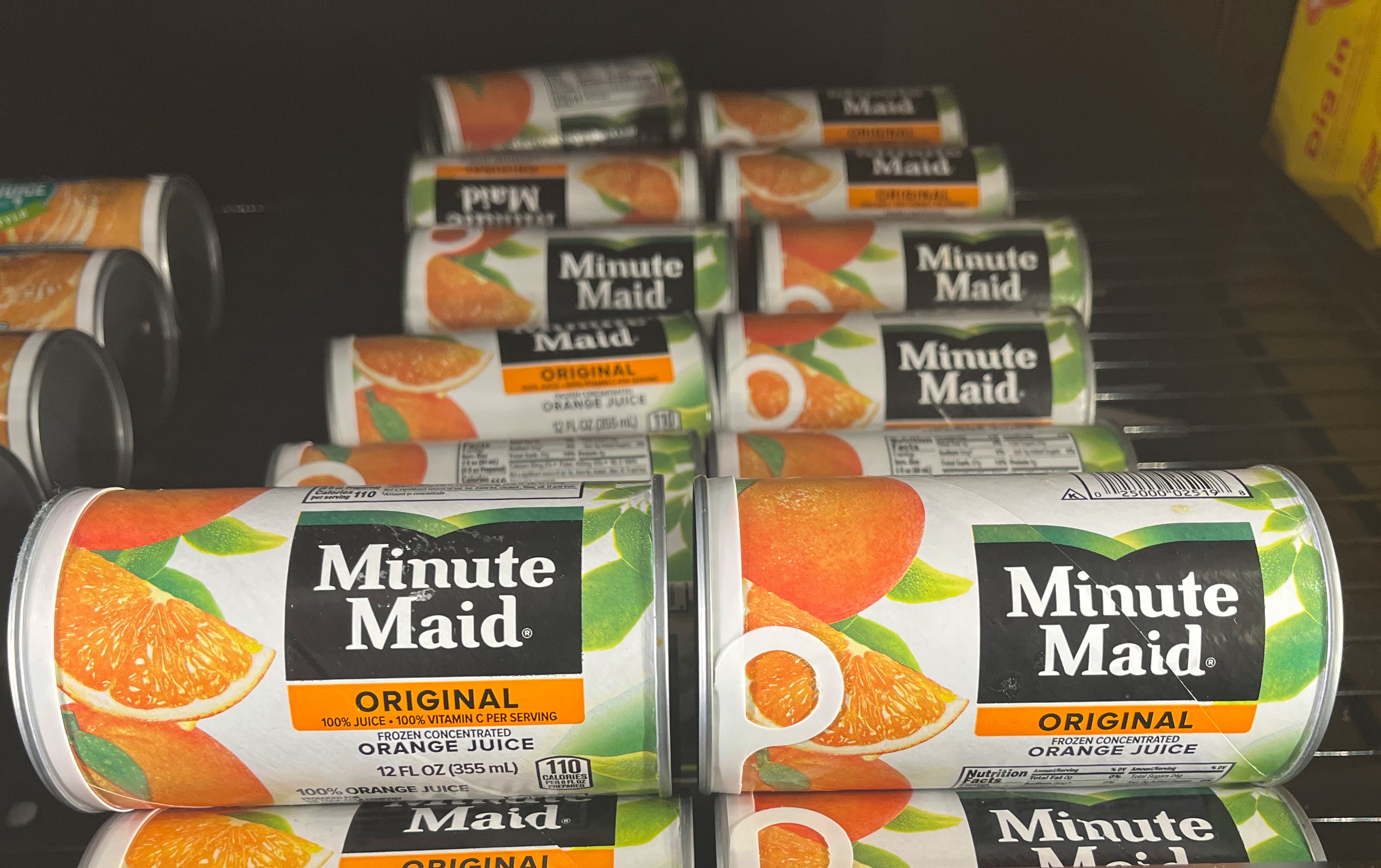 Minute Maid frozen concentrate orange juice is on display at a grocery store in White Plains, N.Y. on Wednesday, Feb. 4, 2026. (AP Photo/Donald King)
