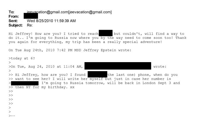 The Russian woman appears to thank Epstein for a 'really special adventure' in London