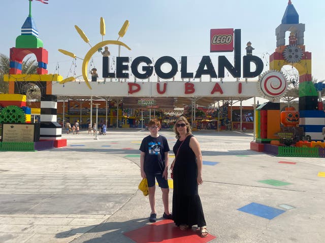 <p>Georgina Fuller and her son Eddie at Legoland Dubai</p>