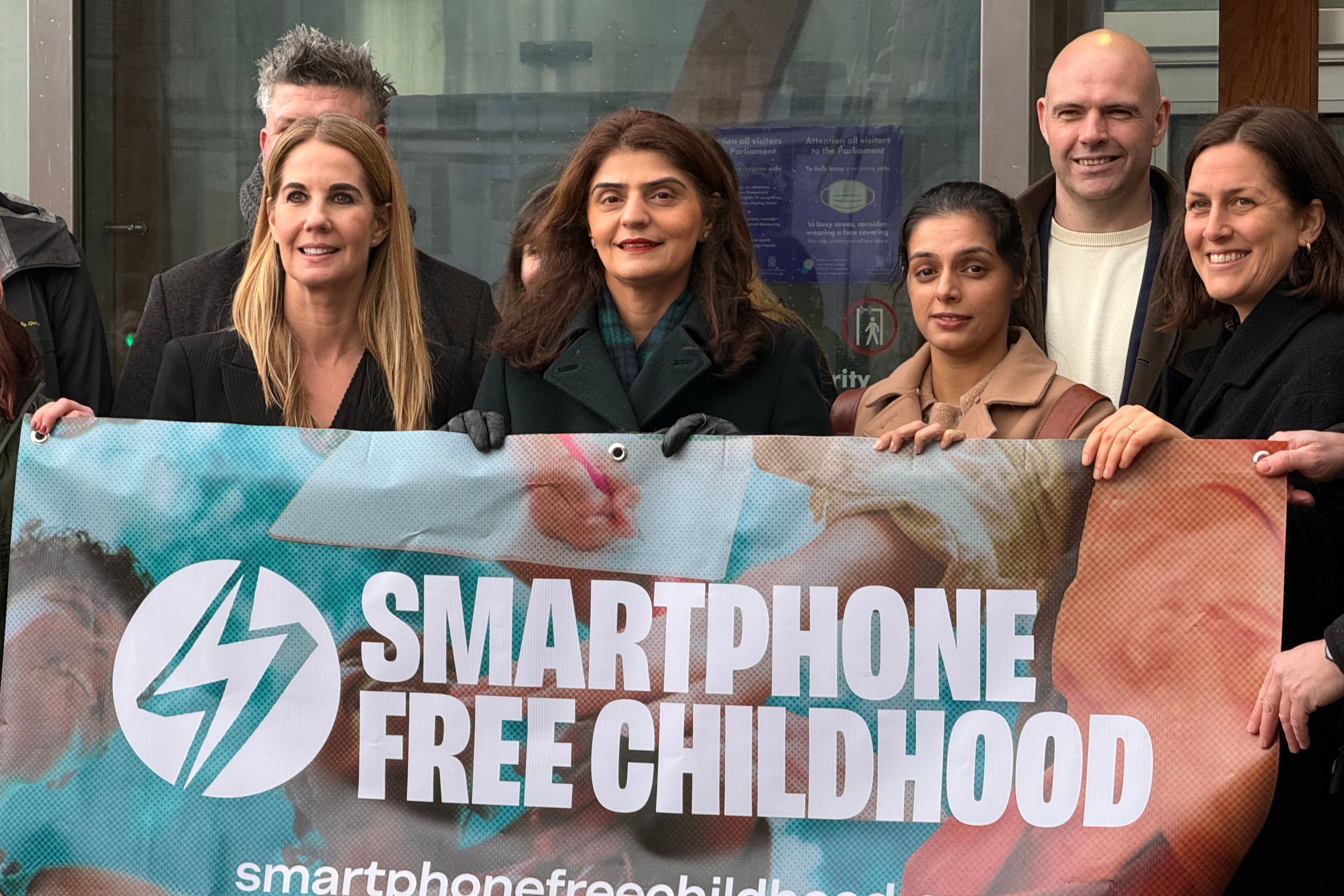 Pam Gosal joined parents from Smartphone Free Childhood outside the Scottish Parliament ahead of their meeting with Education Secretary Jenny Gilruth (Craig Meighan/PA)
