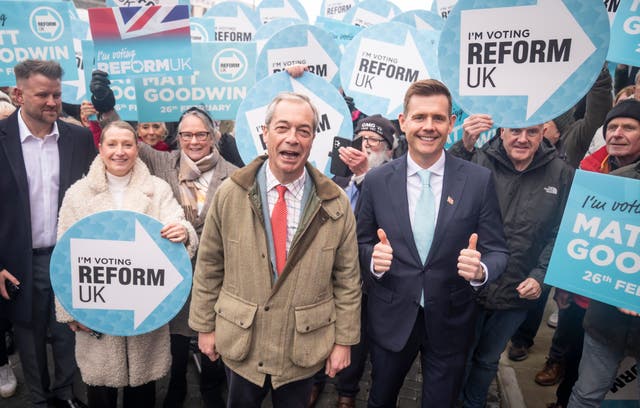 <p>Matt Goodwin, pictured with Reform UK leader Nigel Farage, is standing in the Gorton and Denton by-election for Reform UK </p>