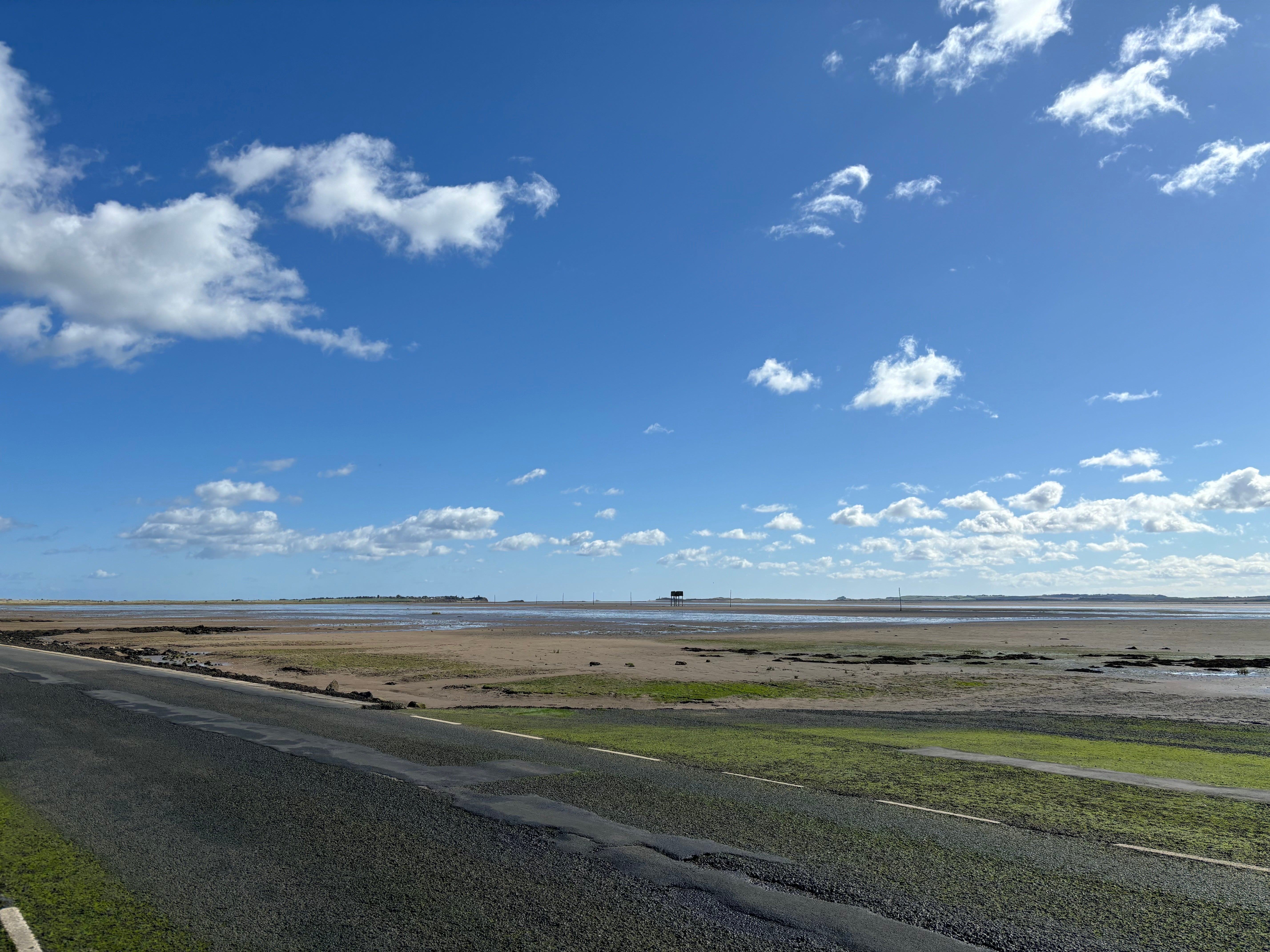 Driving across the causeway feels surreal, as mud flats and saltmarsh whizz past