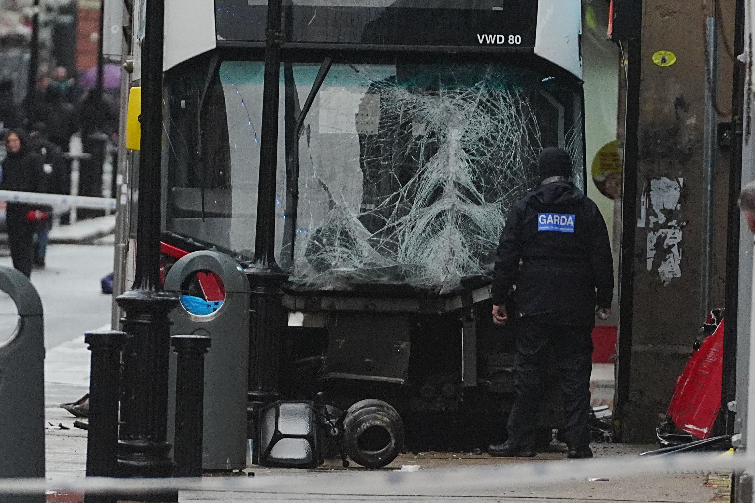 The scene on Talbot Street in Dublin city centre after a number of pedestrians were hit by a double-decker bus (Brian Lawless/PA)