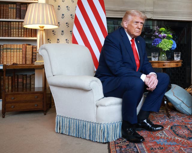 <p>U.S. President Donald Trump sits down for a bilateral meeting with Britain's Prime Minister Keir Starmer in England last September. Trump was diagnosed with chronic venous insufficiency earlier in the year</p>