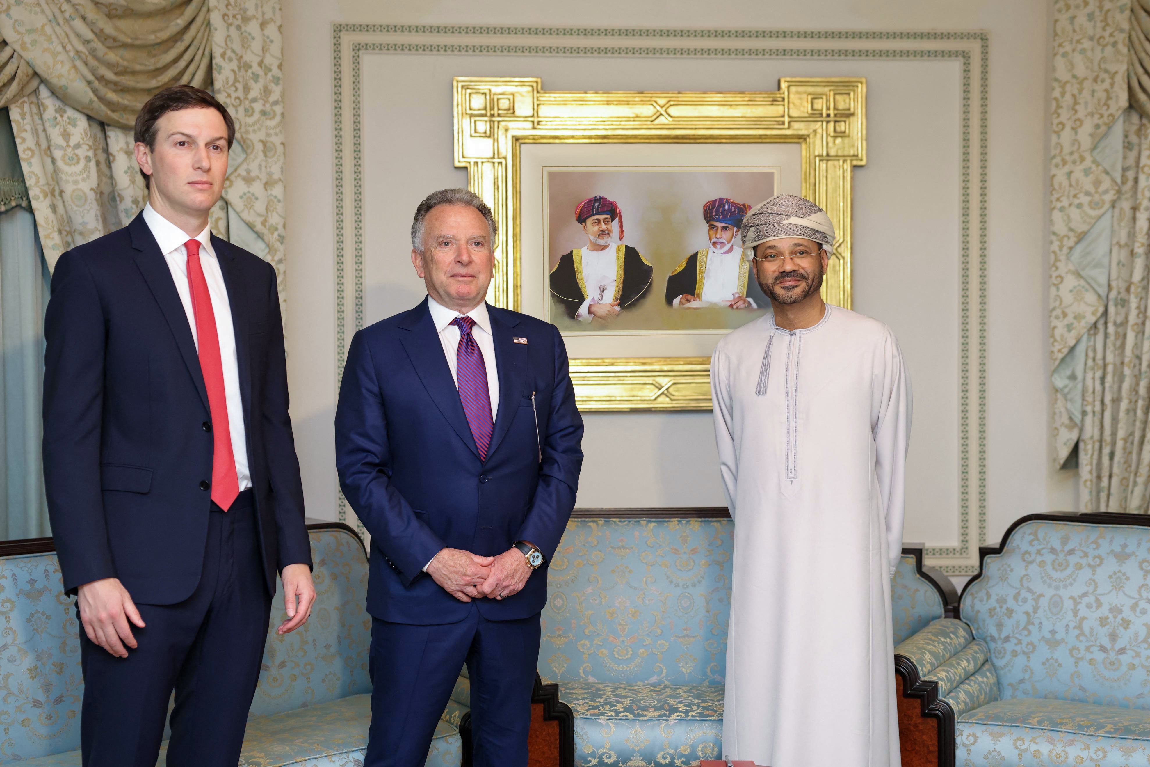Jared Kushner and Steve Witkoff with Oman’s foreign minister Badr bin Hamad al-Busaidi on Friday