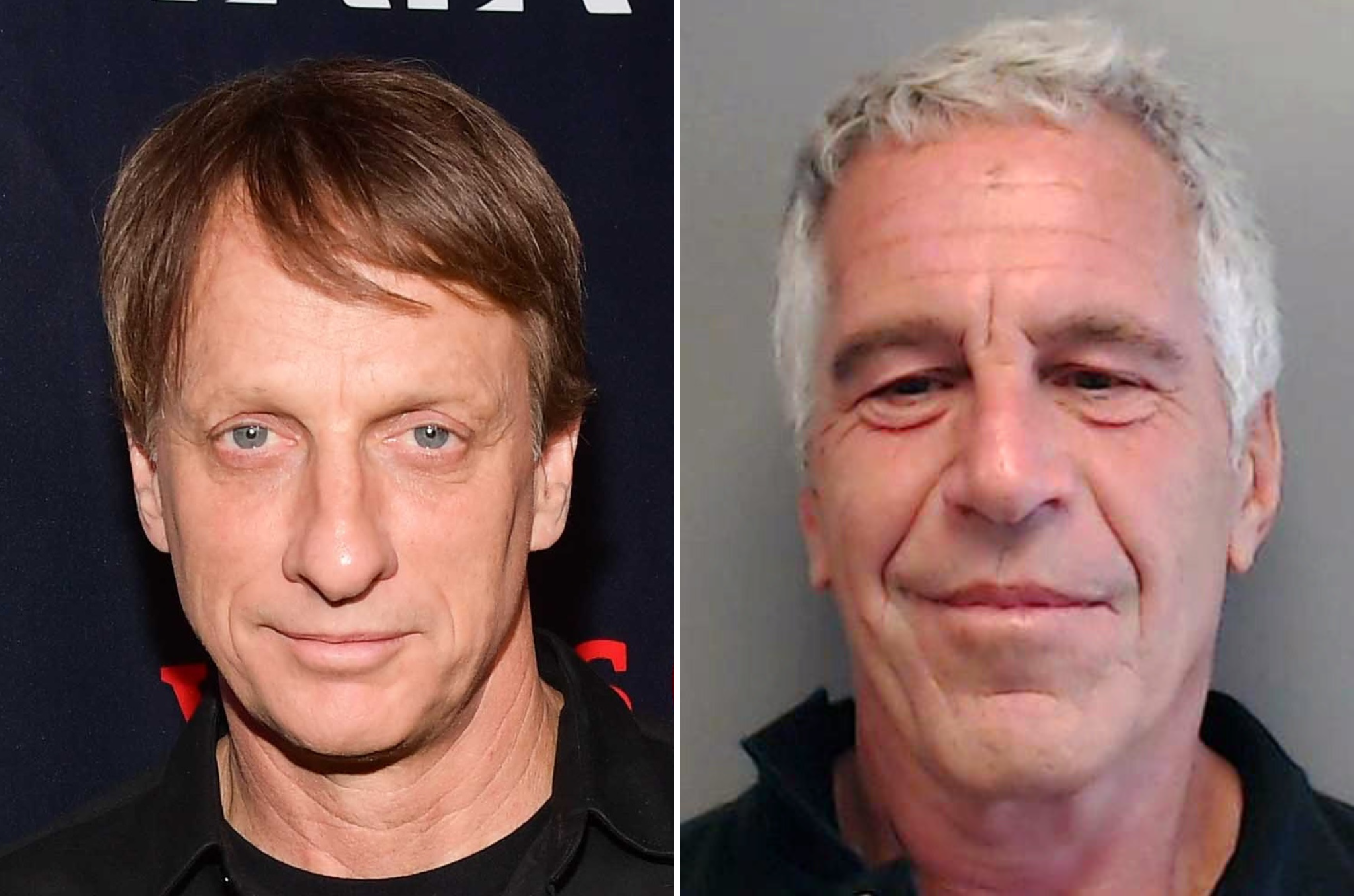 Skateboarding star Tony Hawk (left) called claims he got married on convicted sex offender Jeffrey Epstein's island 'nonsense'