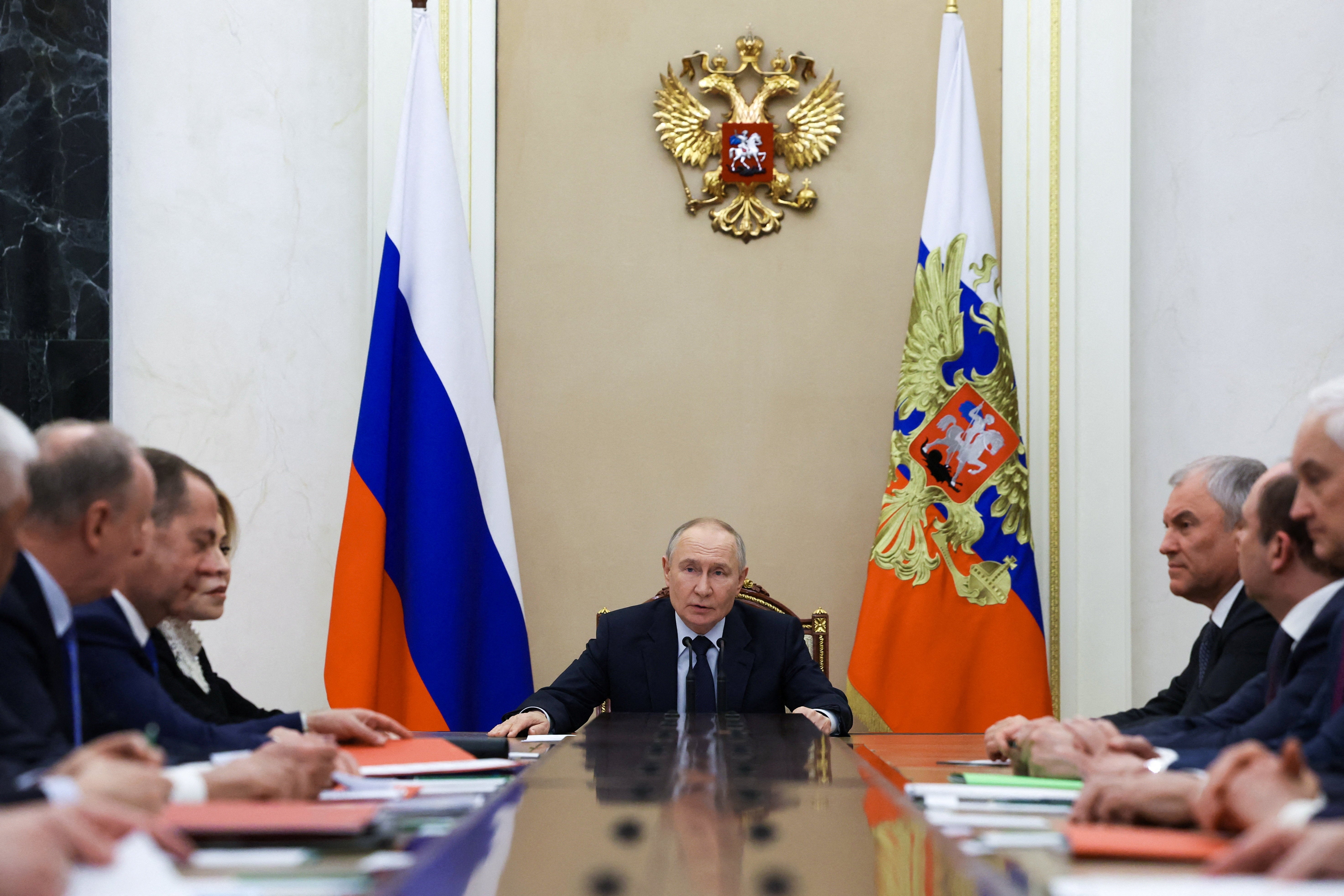 Vladimir Putin chairs a meeting with the Security Council's permanent members in Moscow, Russia February 6, 2026