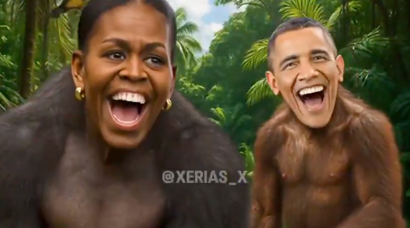 A cartoon image posted by Donald Trump depicting Barack and Michelle Obama as apes