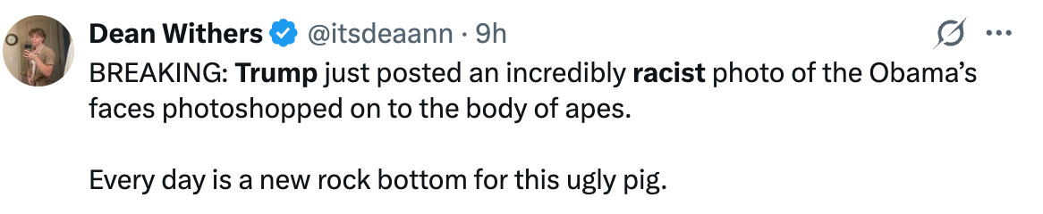 Influencer Dean Withers has a strong reaction to the Trump video about the Obamas