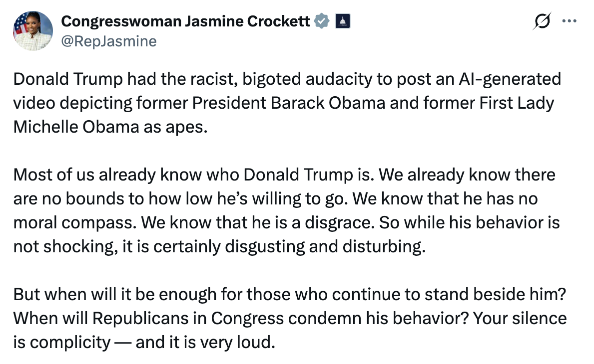 Crockett said 'there are no bounds to how low he's willing to go'