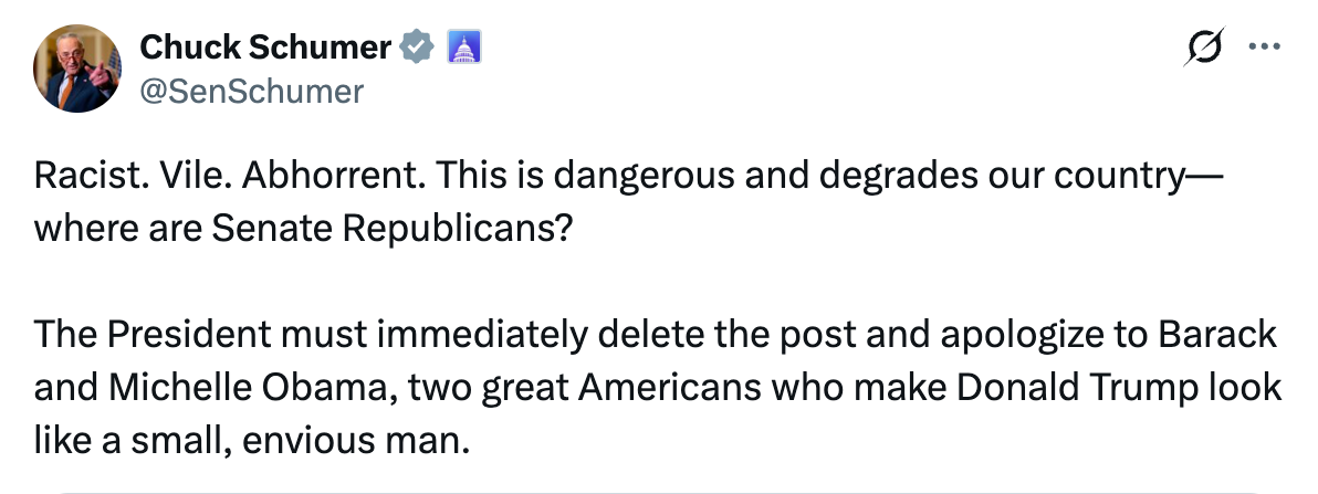 Schumer called the president 'a small, envious man'