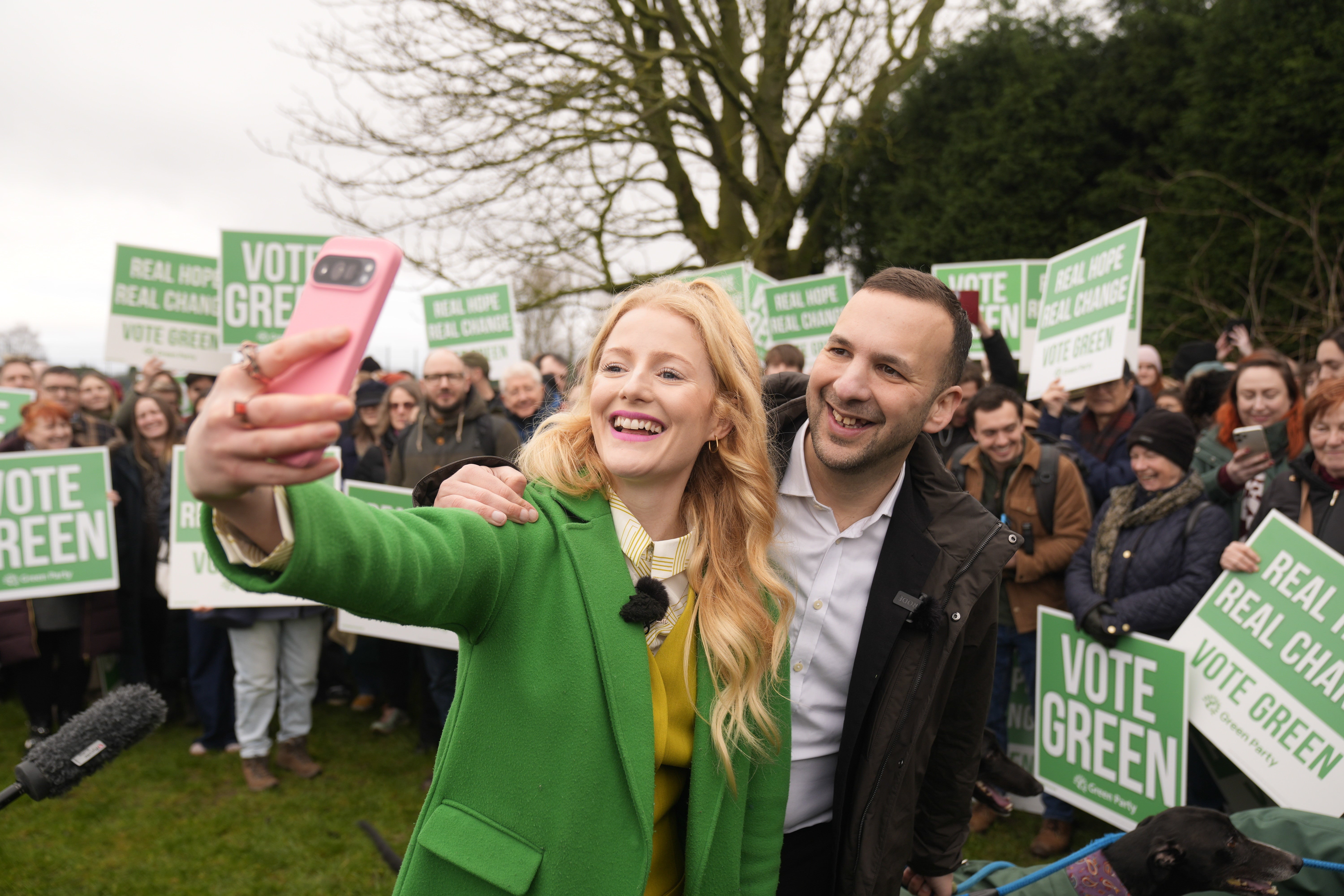 Green Party leader Zack Polanski with the party’s Gorton and Denton by-election candidate Hannah Spencer (Danny Lawson/PA)