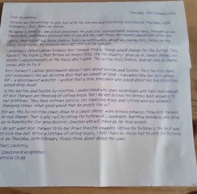 <p>The leaflet containing Mrs Clegg's letter did not have an imprint</p>